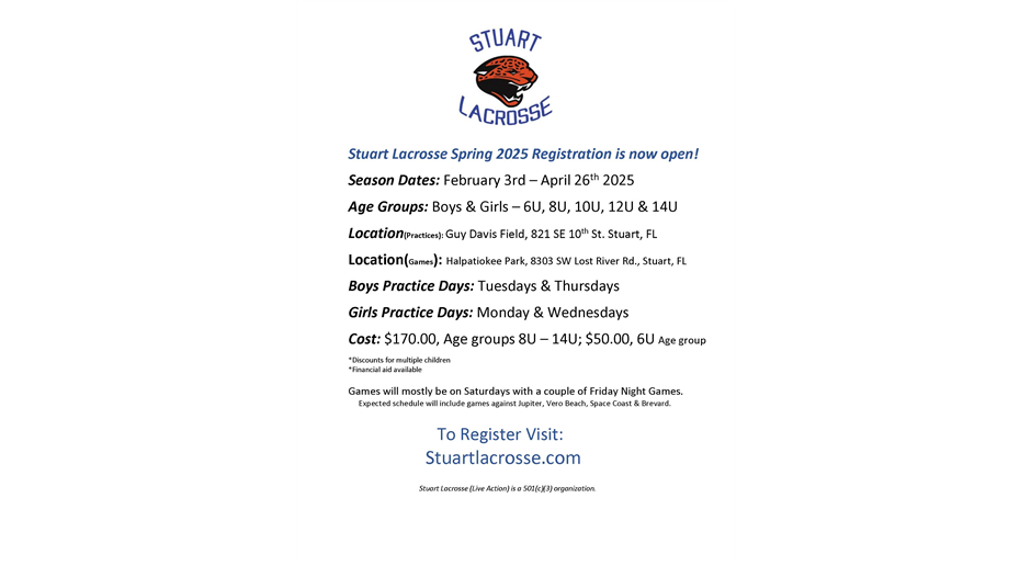 Spring 2025 Lacrosse Registration is Open! 